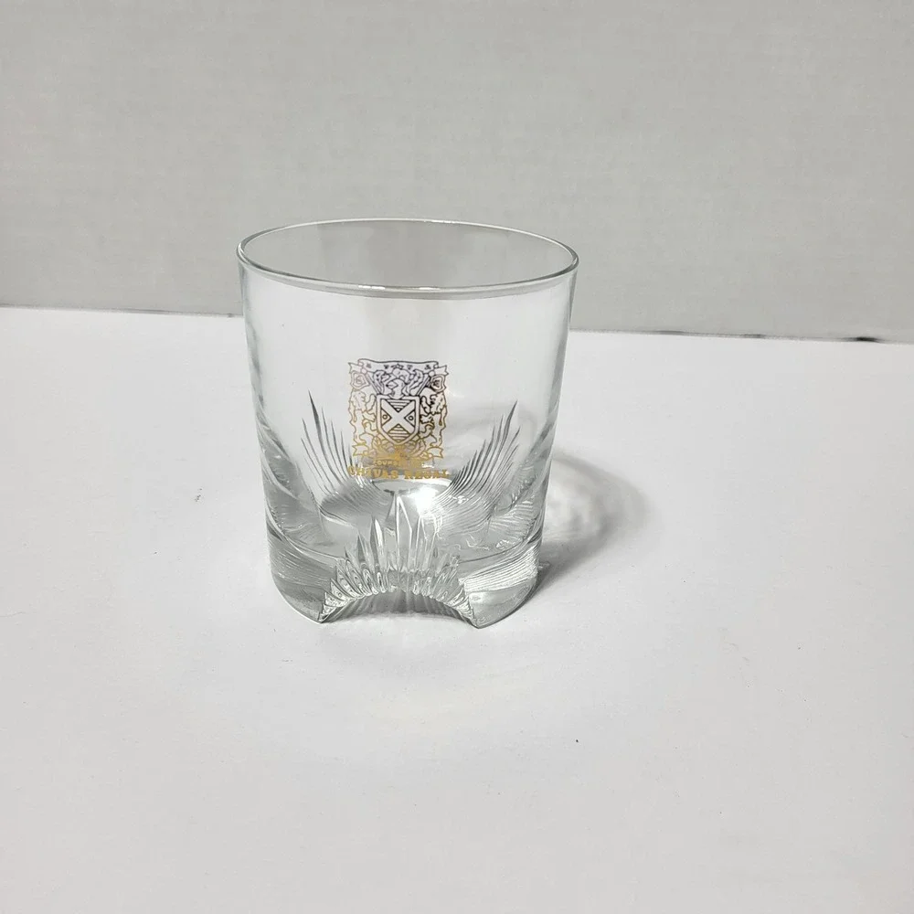 Chivas Regal‎ Whiskey Rocks Glass France Heavy Starburst Base Gold Crest Logo